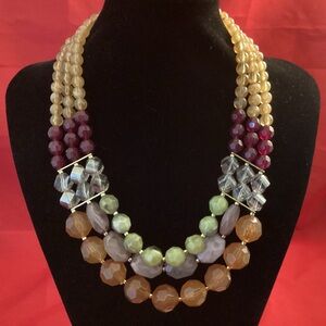 Statement three rows beaded necklace
